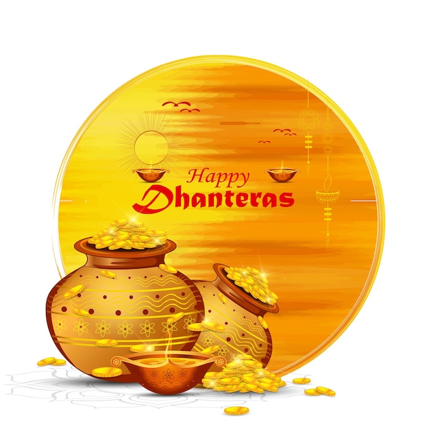 Illustratie van gouden munt in pot voor dhanteras viering-happy dhanteras. webpagina, poster en ban