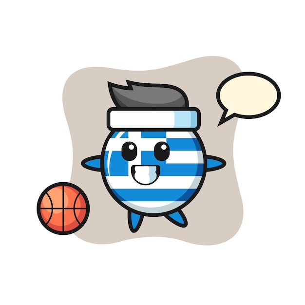 Illustratie van griekse vlag badge cartoon speelt basketbal, schattig stijl ontwerp voor t-shirt, sticker, logo-element