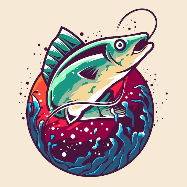 Illustratie van grote vissen die 12 ontwerpen vissen