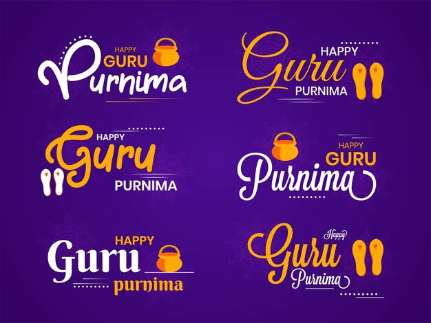 Illustratie van guru purnima typografie badges emblemen en logo type vector ontwerpset