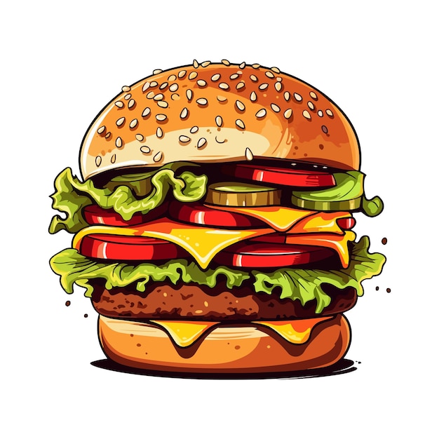illustratie van hamburger op zwarte achtergrond