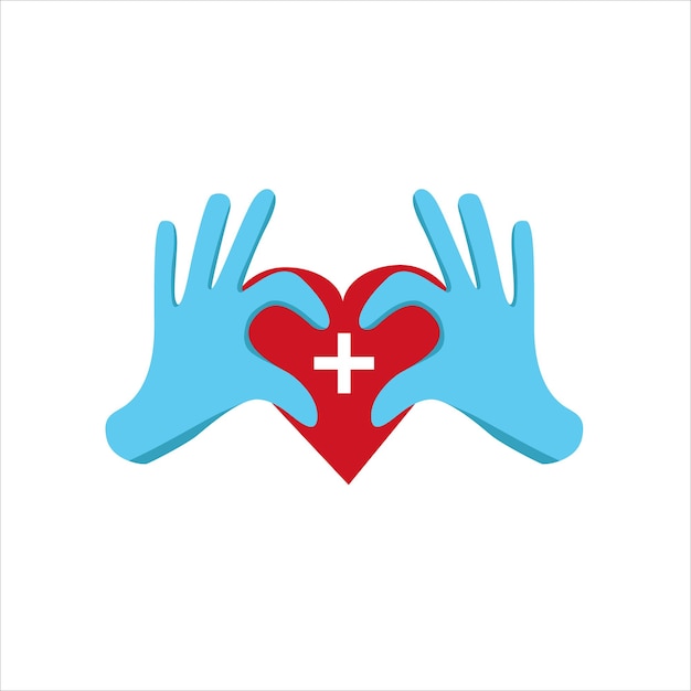 Illustratie van handen in medische handschoenen in de vorm van een hart Perfect voor waarschuwingsadvertenties of medische posters