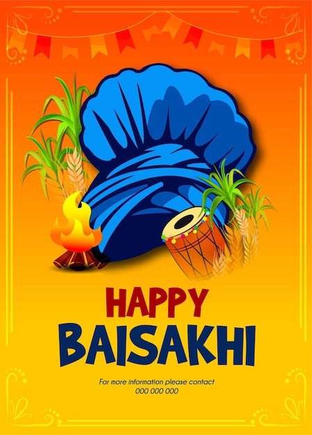 Illustratie van happy baisakhi celebration backgroundgemakkelijk te bewerken vector punjabi festival vaisakhi