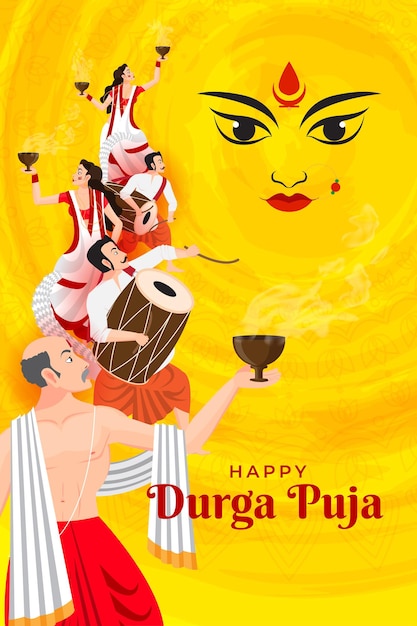 Illustratie van happy durga puja festival subh navratri happy dussehra achtergrond