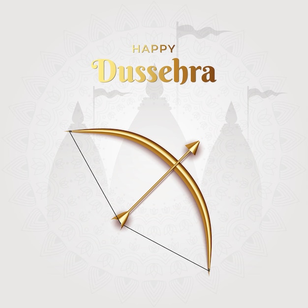 Illustratie van Happy Dussehra met gouden pijl en boog