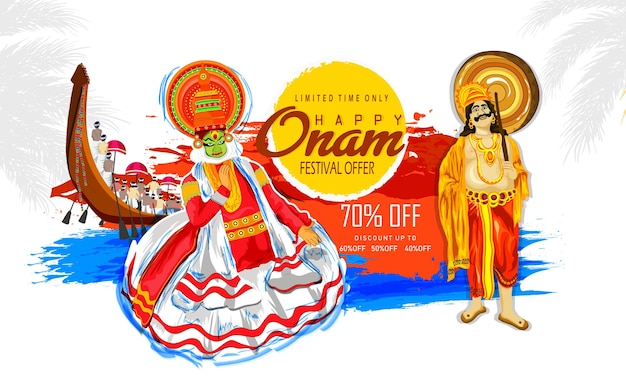 Illustratie van happy onam-festival in zuid-india kerala, snakeboat-race in onam-viering