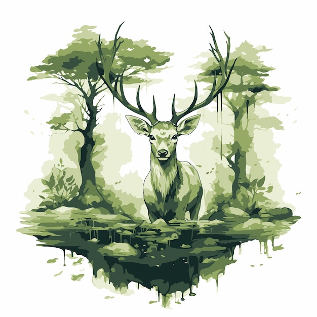 Vector illustratie van herten in prachtig bos