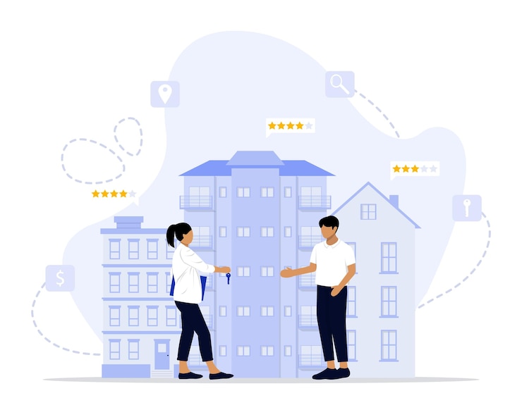 Vector illustratie van het concept van appartementhuur