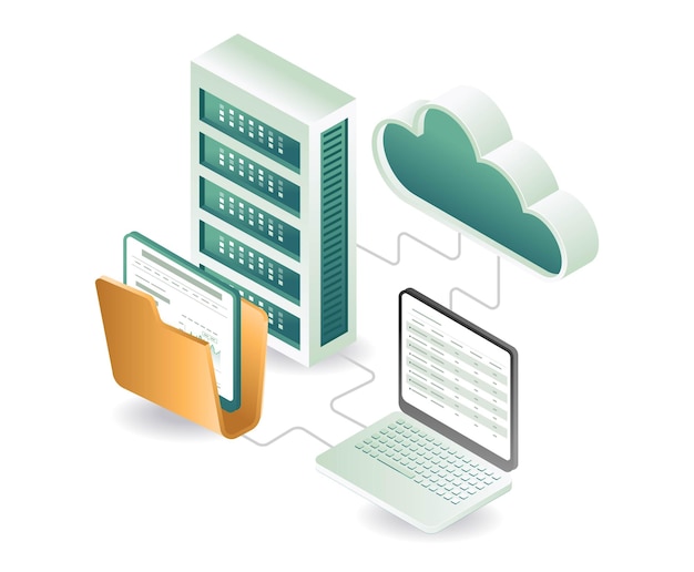 Illustratie van het concept van de applicatietechnologie van de data-analyse-cloudserver