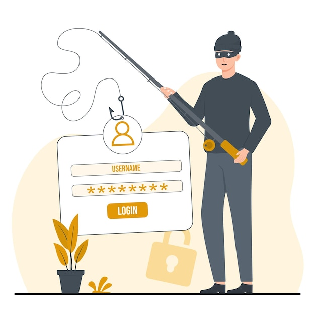 Illustratie van het concept van een phishing-account Cybercrime Password Hacker Attack Steal Personal Data