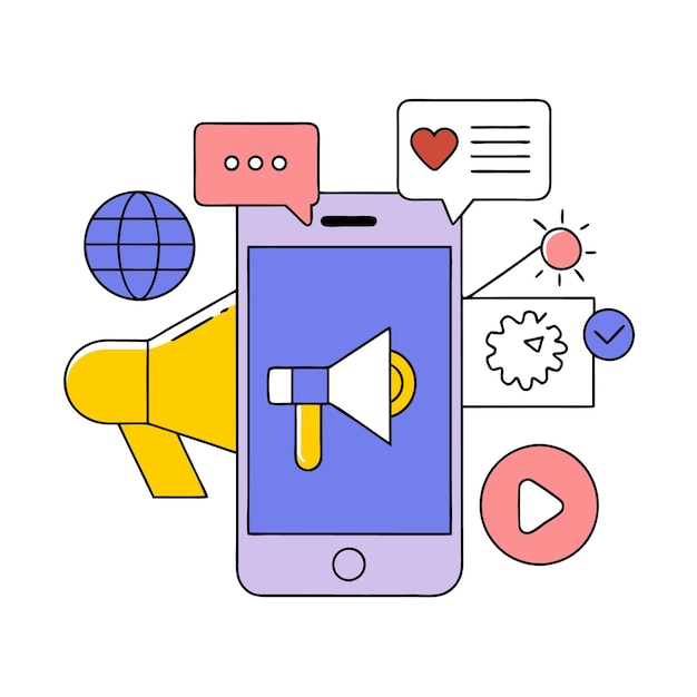 Illustratie van het concept van het icoon van mobiele vectormarketing