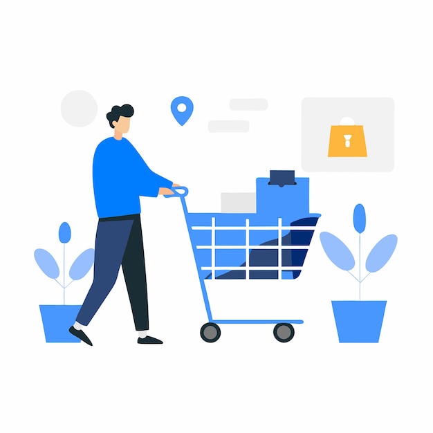Illustratie van het concept van het toevoegen van items aan een online winkelwagentje