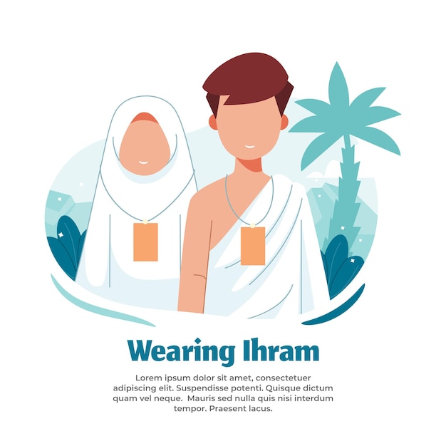 illustratie van het dragen van ihram-kleding tijdens het doen van de hadj