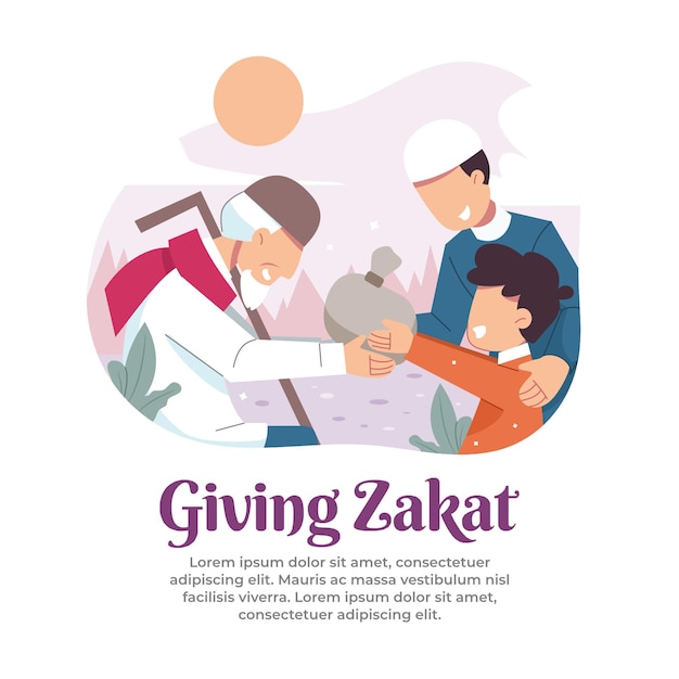 illustratie van het geven van zakaat aan mensen in nood in de maand Ramadan