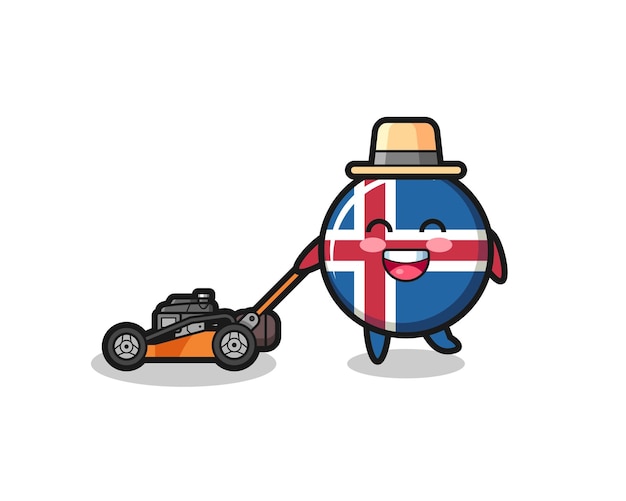 Illustratie van het karakter van de vlag van IJsland met grasmaaier