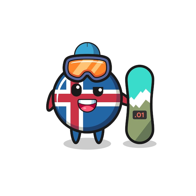 Illustratie van het karakter van de vlag van IJsland met snowboardstijl