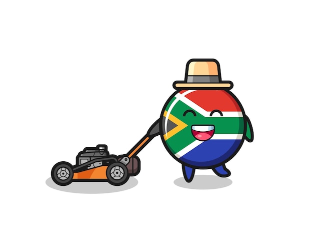 Illustratie van het karakter van de vlag van Zuid-Afrika met grasmaaier