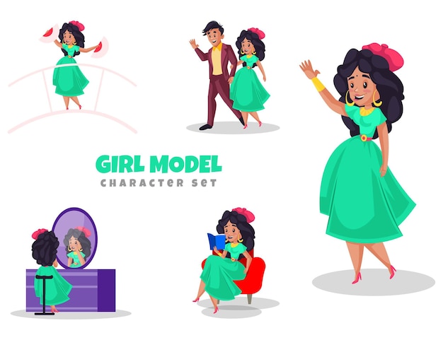 Illustratie van het karakterreeks van het indische meisjesmodel