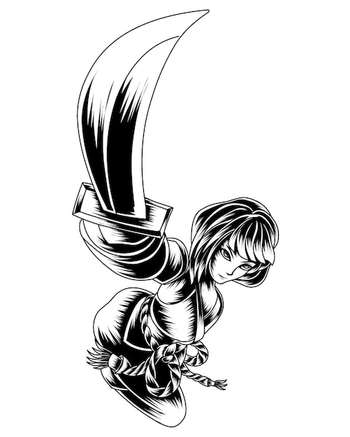 Illustratie van het kunstwerk Het rode meisje tekent haar zwaard Line Art