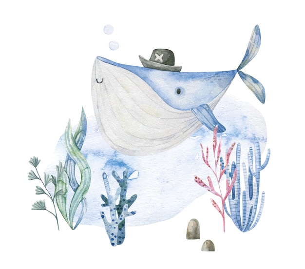 Illustratie van het onderzeese leven Babykaart met vissen, koraalriffen, zeealgen, onderwaterdieren en leven
