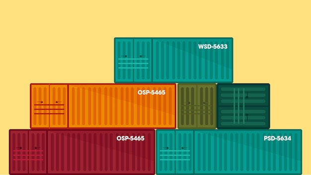 Illustratie van het platte ontwerp van logistieke en vrachtcontainers