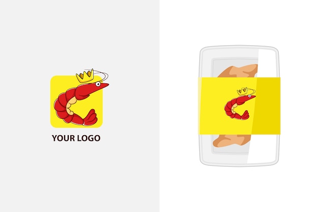 Illustratie van het schattige logo van de garnalenmascotte voor zeevruchtenproduct