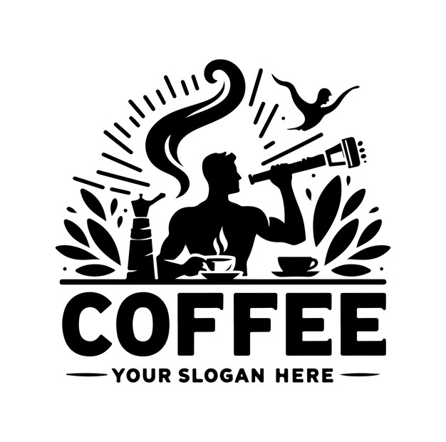 Illustratie van het vectorlogo van de koffiewinkel zwarte silhouet