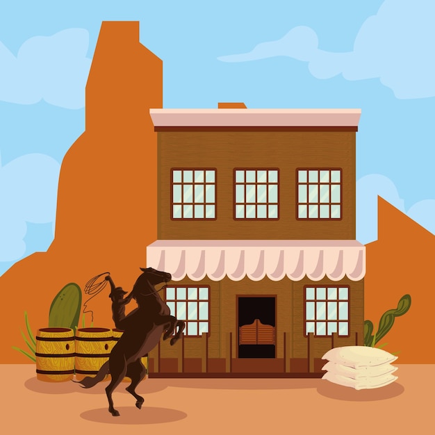 Illustratie van het wilde westen met een cowboy