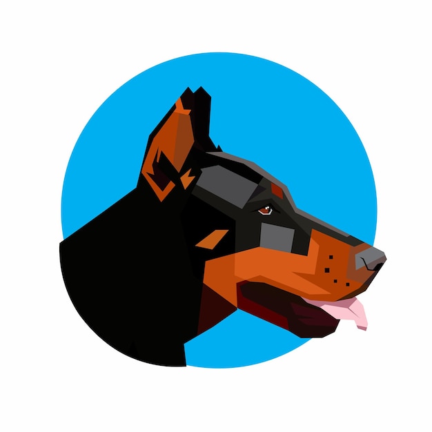 Vector illustratie van hoofd dobermann op blauwe achtergrond, perfect voor logo's van hondenwinkels