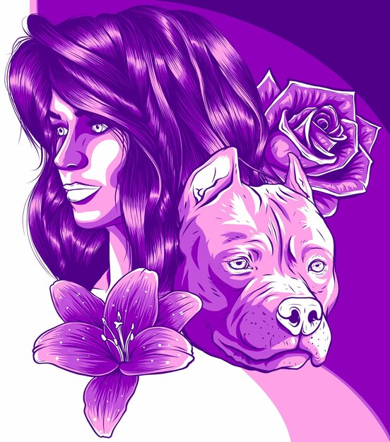 illustratie van hoofdwomna met bloem en hond