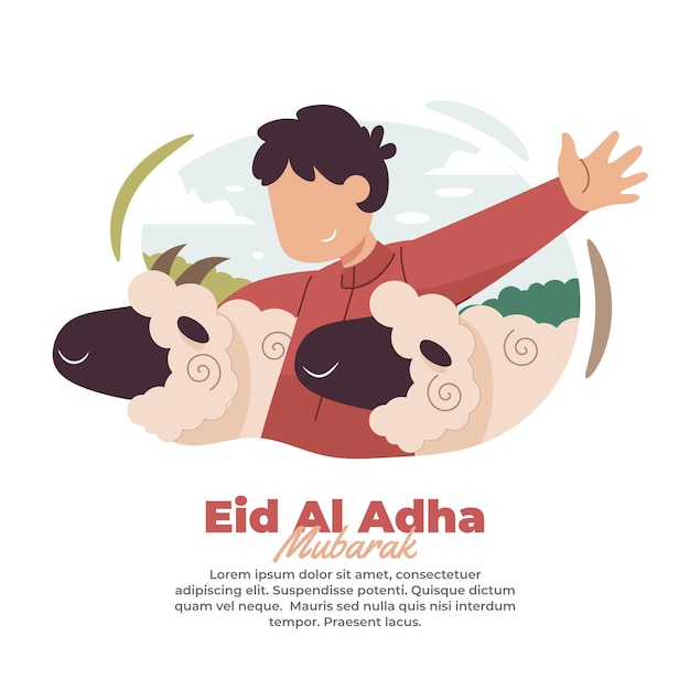 Illustratie van iemand blij met de komst van eid aladha