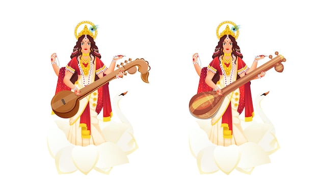 Illustratie Van Indiase Mythologische Godin Saraswati