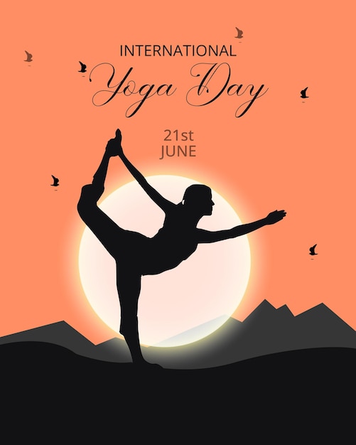 Illustratie van internationale yoga dag wereld yoga dag zonsopgang poster