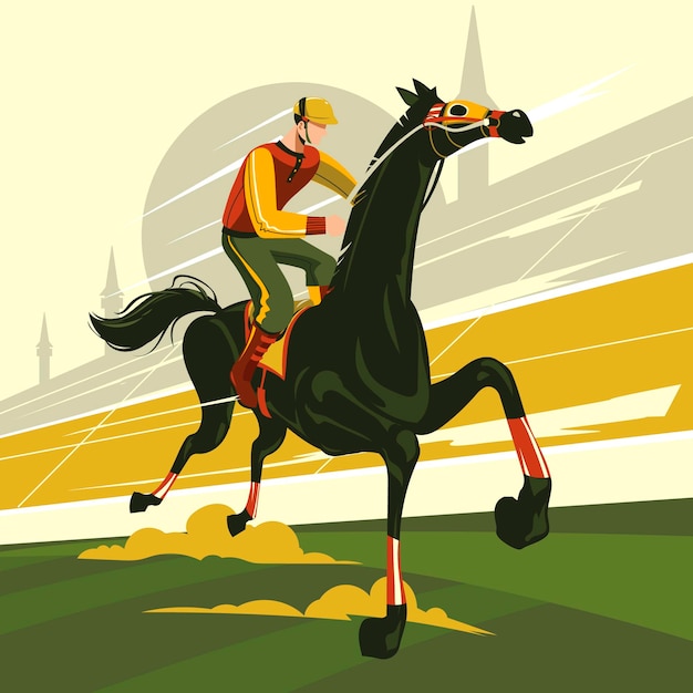 Vector illustratie van jockeys op racepaardencompetitie premium vector