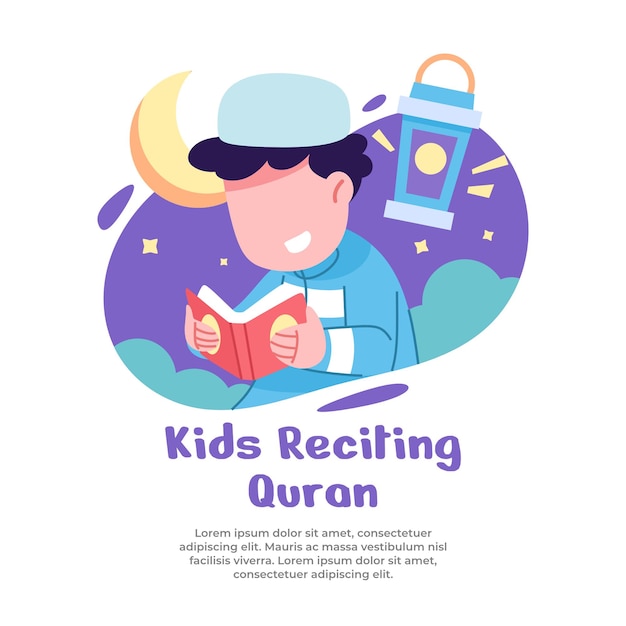 illustratie van jongens die meer bidden tijdens de maand Ramadan