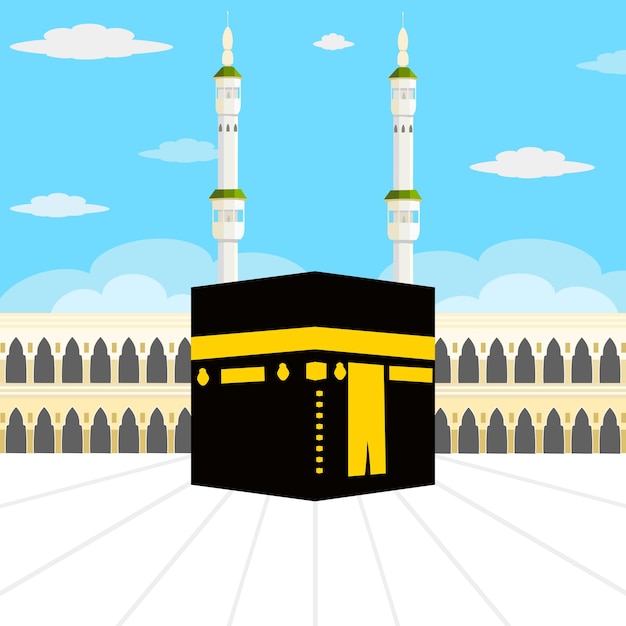 illustratie van Kaaba in Mekka met blauwe lucht