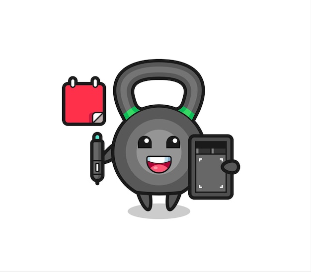 Illustratie van kettlebell-mascotte als grafisch ontwerper