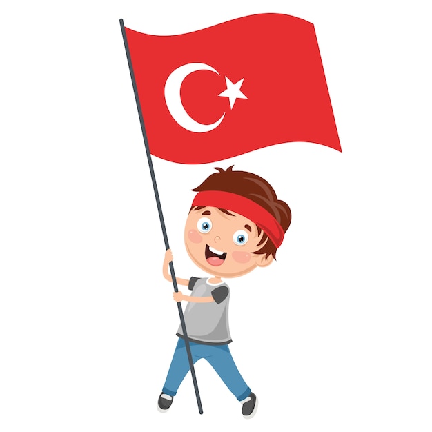 Illustratie van kid holding turkije vlag