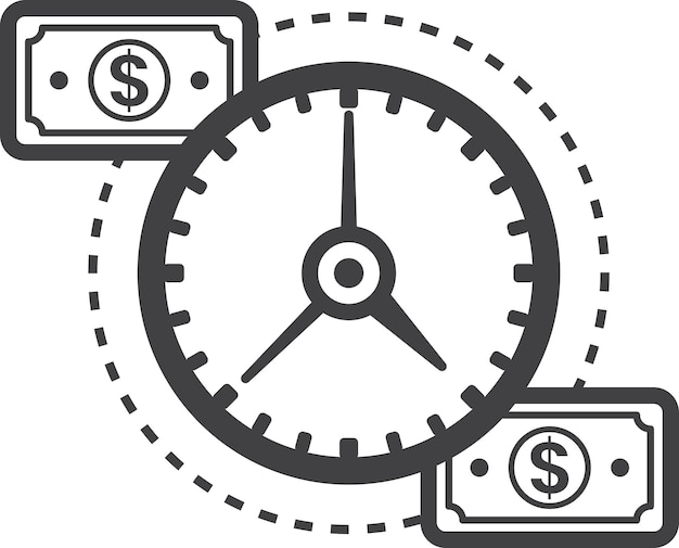 Illustratie van klok en geld in minimalistische stijl
