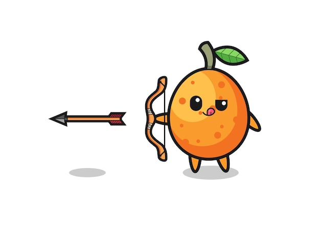 Illustratie van kumquat-personage dat boogschieten doet