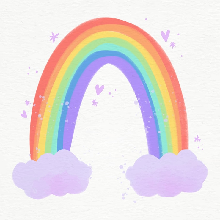 Vector illustratie van levendige aquarel regenboog met wolken