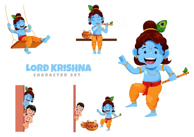 Illustratie van lord krishna tekenset