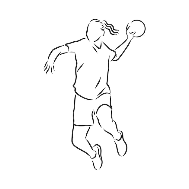 Illustratie van man handbal spelen. zwart-wit tekening, witte achtergrond