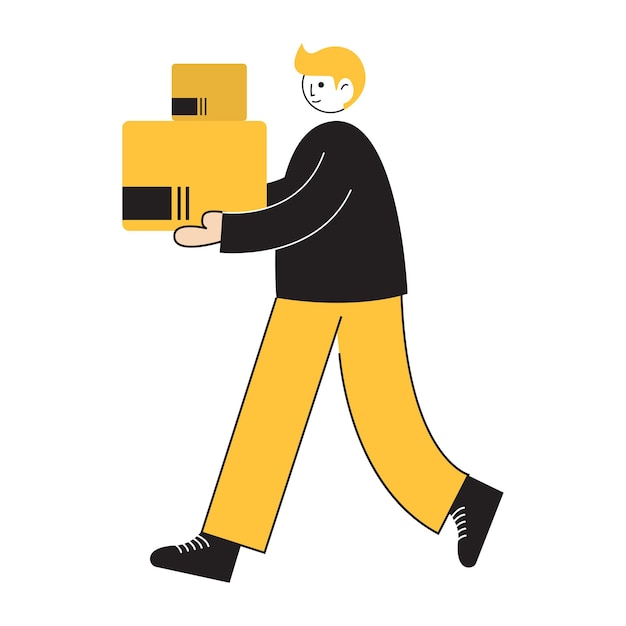 Illustratie van man met kartonnen doos