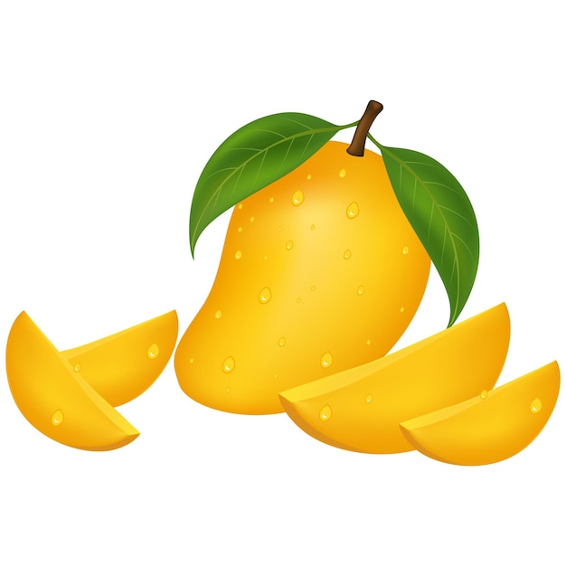 Illustratie van mango's met plakjes