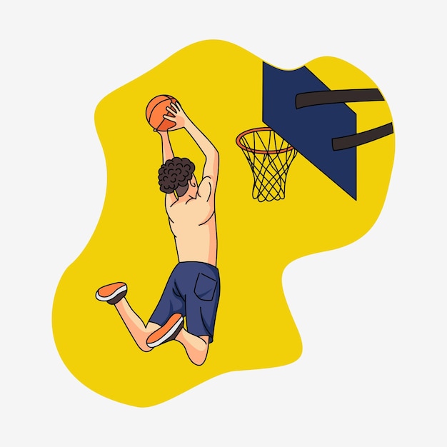 Illustratie van mannelijk personage dat basketbal speelt
