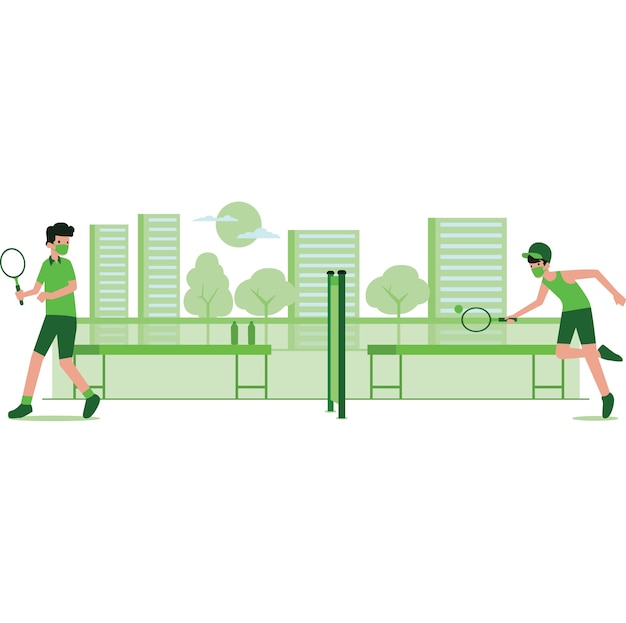 Vector illustratie van mannen die op tennisbaan spelen