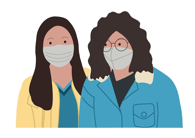 Vector illustratie van medisch personeel medisch personeel artsen verpleegkundigen vrouwelijke arts met masker gemaskerde verpleegkundige vrouw twee vrouwen met ademhalingstoestellen