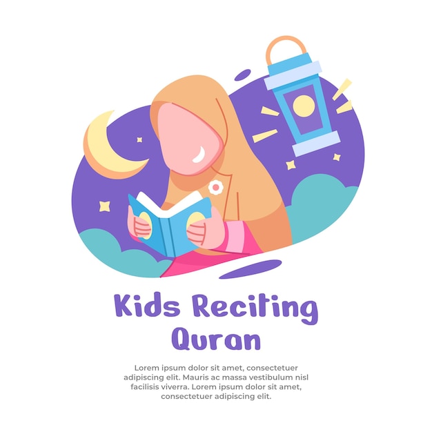 illustratie van meisjes die meer bidden tijdens de maand Ramadan