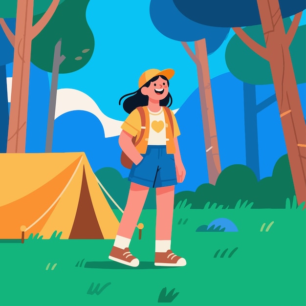 Illustratie van mensen die in de natuur kamperen